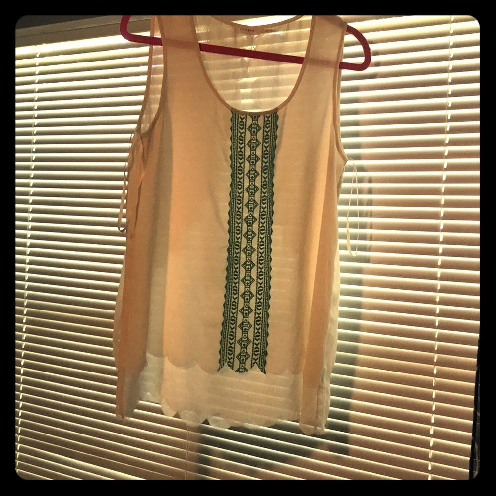 Sheer tank with Aztec print detail